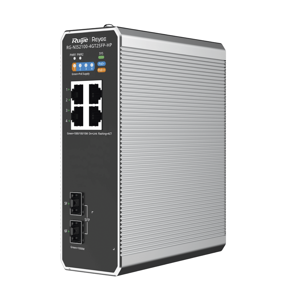 Switch Industrial PoE con gestión en la nube con 1 puerto PoE++, 3 puertos PoE+ y 2 puertos uplink SFP, Ideal para temperaturas Extremas y protección contra descargas