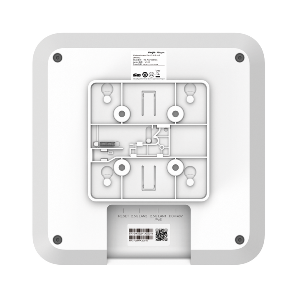 Punto de acceso Wi-Fi6 de techo para interior 360°, doble banda, 5.95 Gbps, hasta 512 usuarios, 2 puertos de 2.5GE, portal cautivo standalone, soporta Mesh, MU-MIMO 4x4