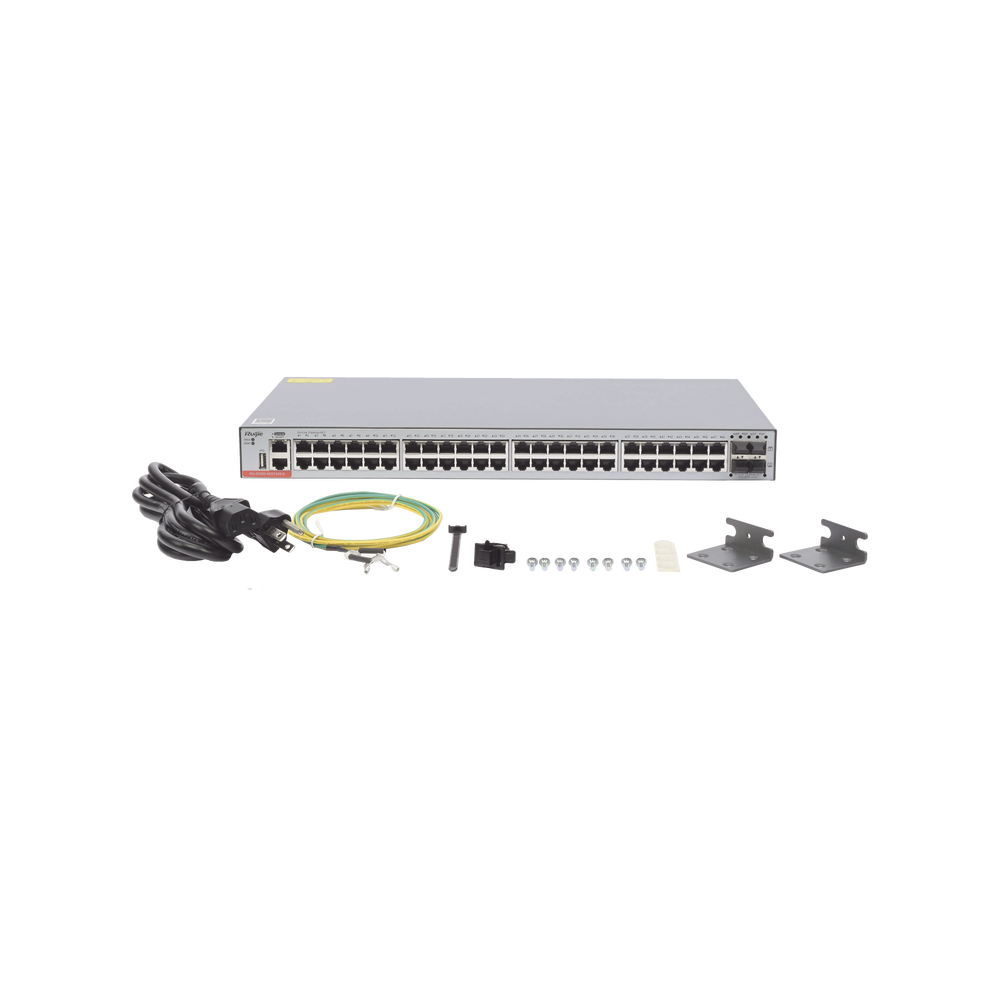 Switch Administrable Capa 3 con 48 puertos Gigabit + 4 SFP+ para fibra 10Gb, gestión gratuita desde la nube.
