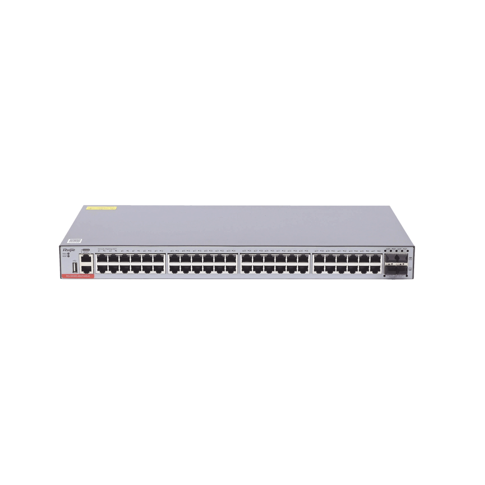 Switch Administrable Capa 3 con 48 puertos Gigabit + 4 SFP+ para fibra 10Gb, gestión gratuita desde la nube.