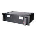 Fuente de poder 13.8Vcd, 50A, lineal regulada con circuito cargador de baterías, medidores, para instalación en rack