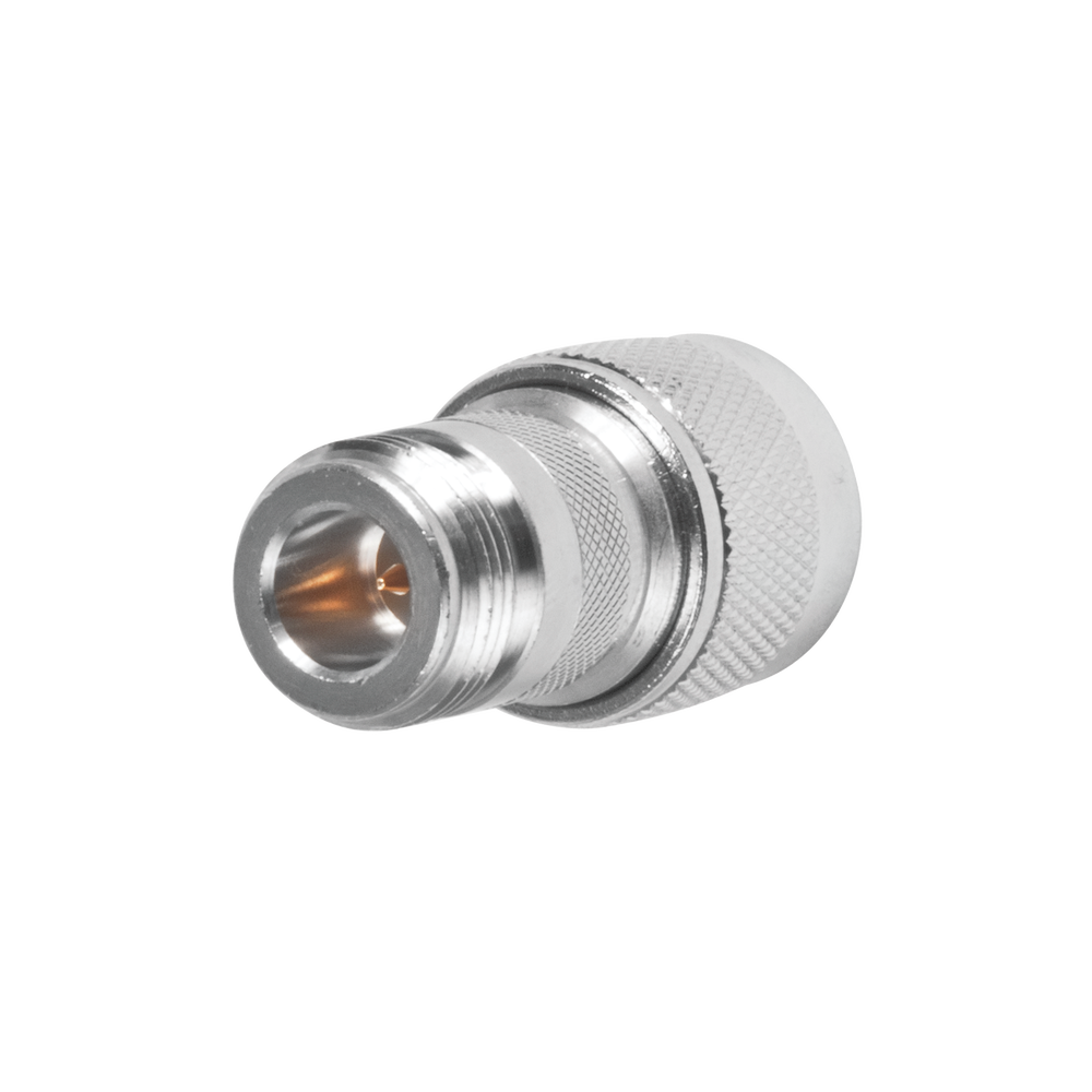 Adaptador en Línea, de Conector N Hembra Inverso a N Macho, Níquel/ Oro/ Teflón.