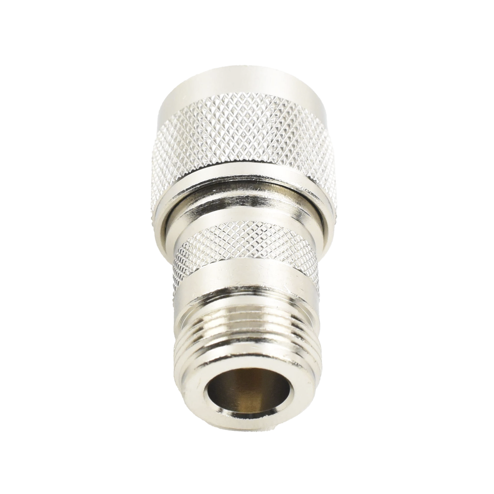 Inline Adapter, Reverse N Male to N Female Connector, Nickel/Gold/Teflon.