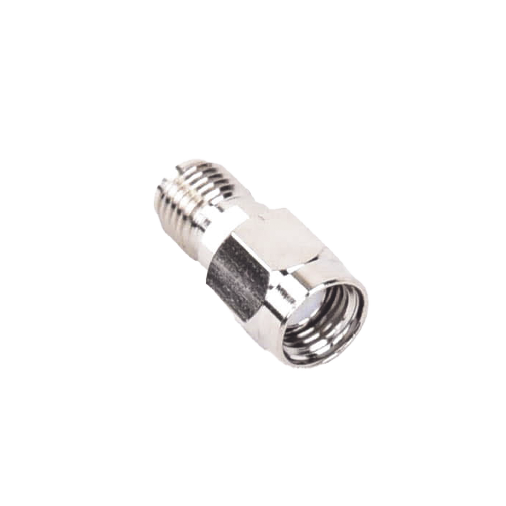 Adaptador en Línea de Conector SMA Macho Inverso a SMA Hembra, Níquel/ Oro/ Teflón.
