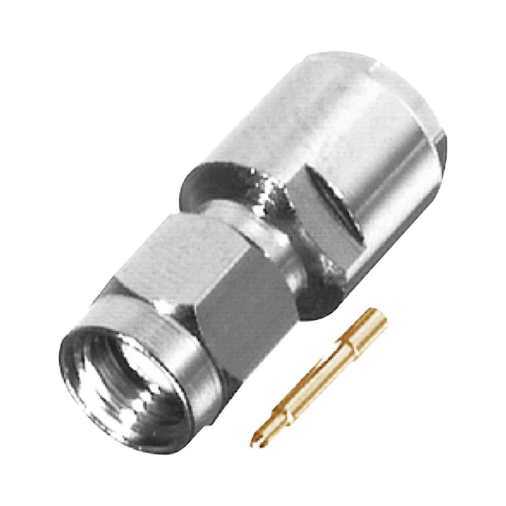 Conector SMA Macho de Rosca para RG-58/U, LMR-195, Grupo C, Níquel/ Oro/ Teflón.â€‹