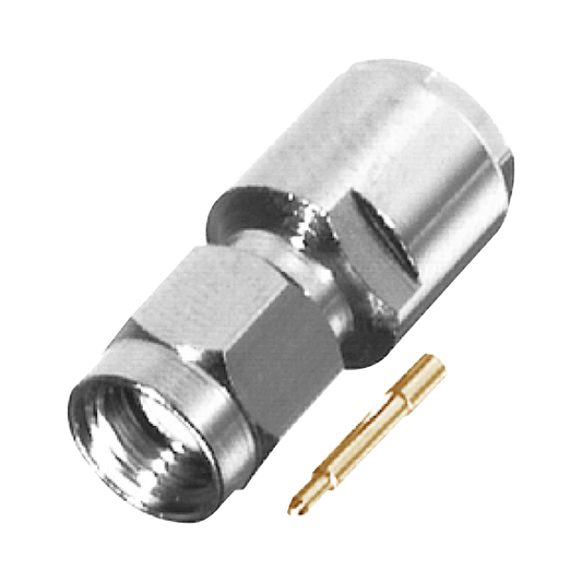 Conector SMA Macho de Rosca para RG-58/U, LMR-195, Grupo C, Níquel/ Oro/ Teflón.â€‹