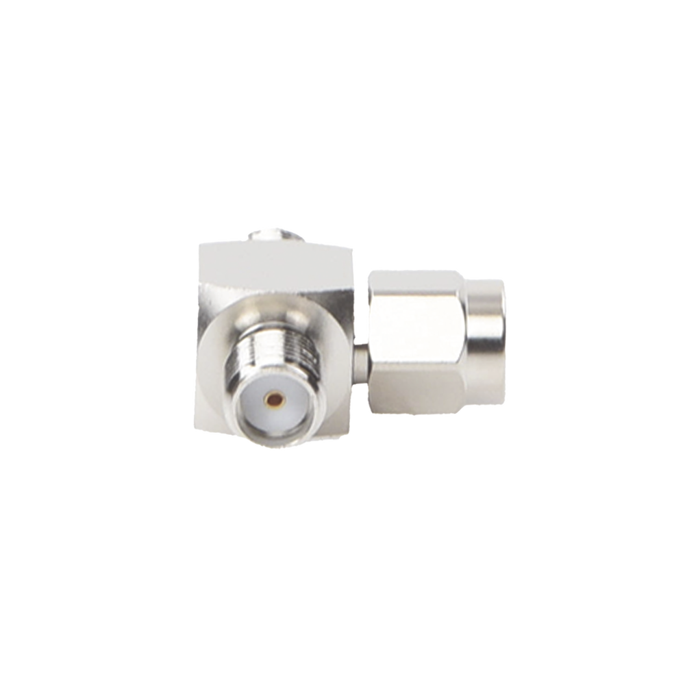 T-adapter, SMA Male to Dual SMA Female Connector, Nickel/Gold/Teflon.