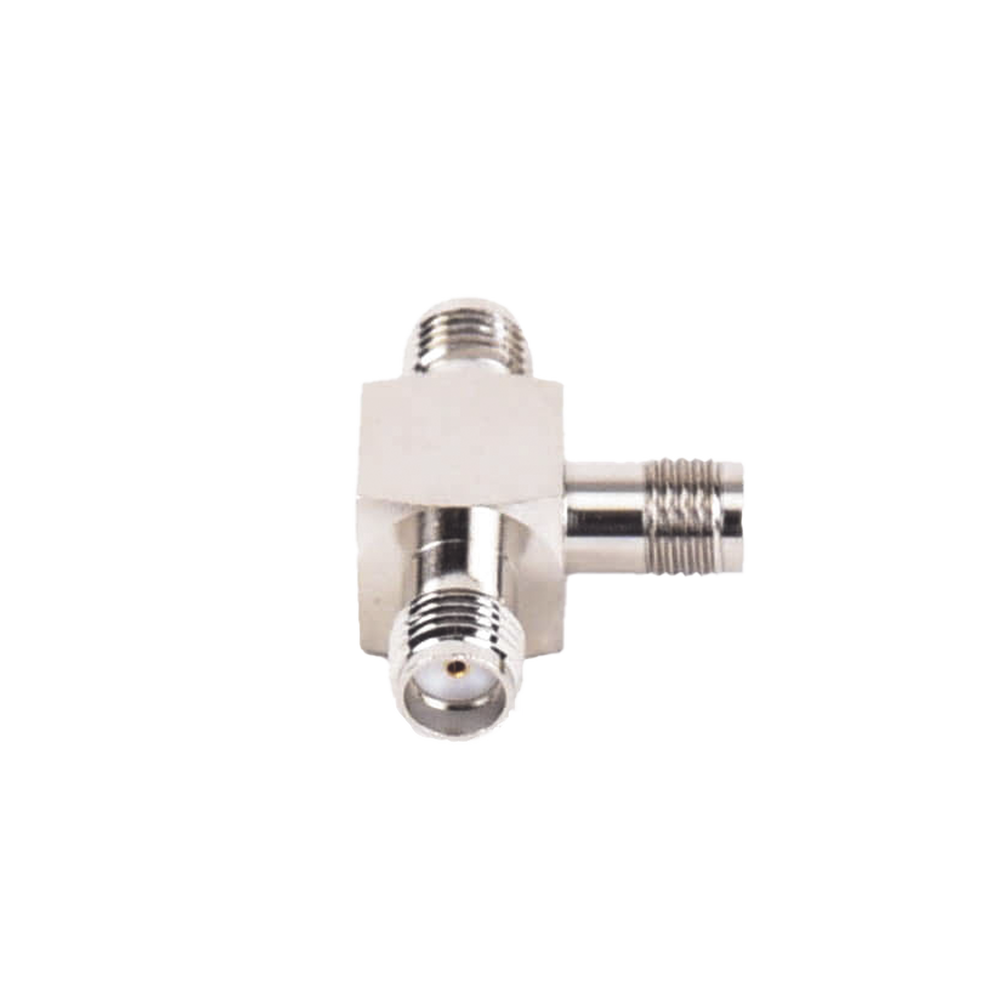 T-Shaped Adapter, Triple SMA Female Connectors, Nickel/Gold/Teflon.