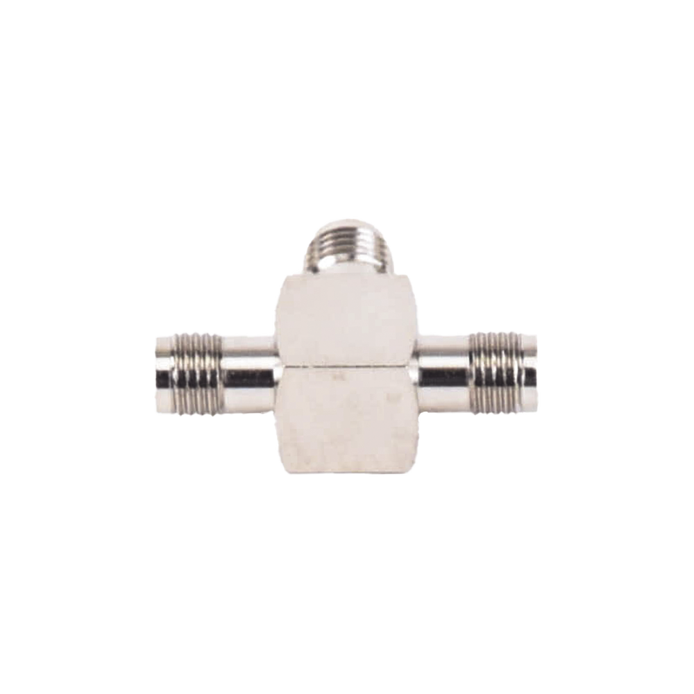 T-Shaped Adapter, Triple SMA Female Connectors, Nickel/Gold/Teflon.