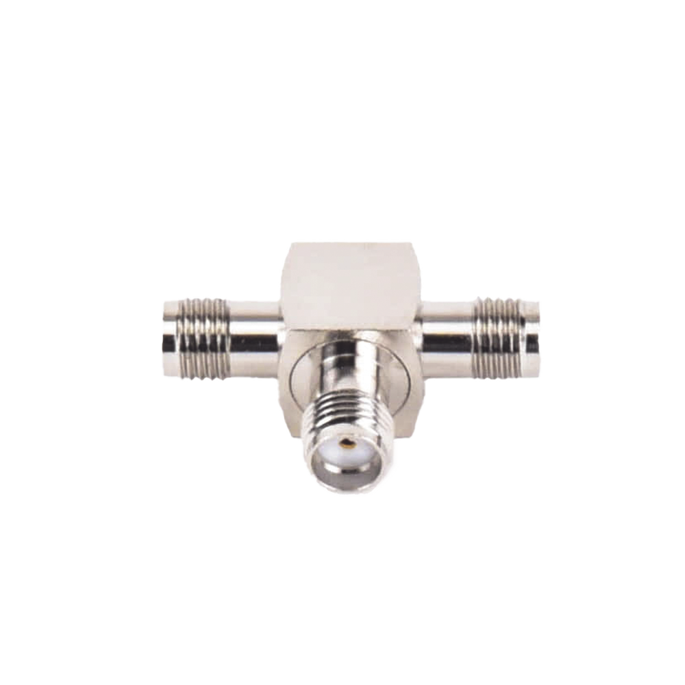 Adaptador en Forma T, de Triple Conectores SMA Hembra, Níquel/ Oro/ Teflón.