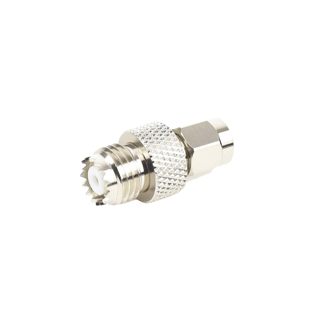 Inline Adapter, SMA Male to Mini-UHF Female Connector, Nickel/Gold/Teflon.Au/Teflon.