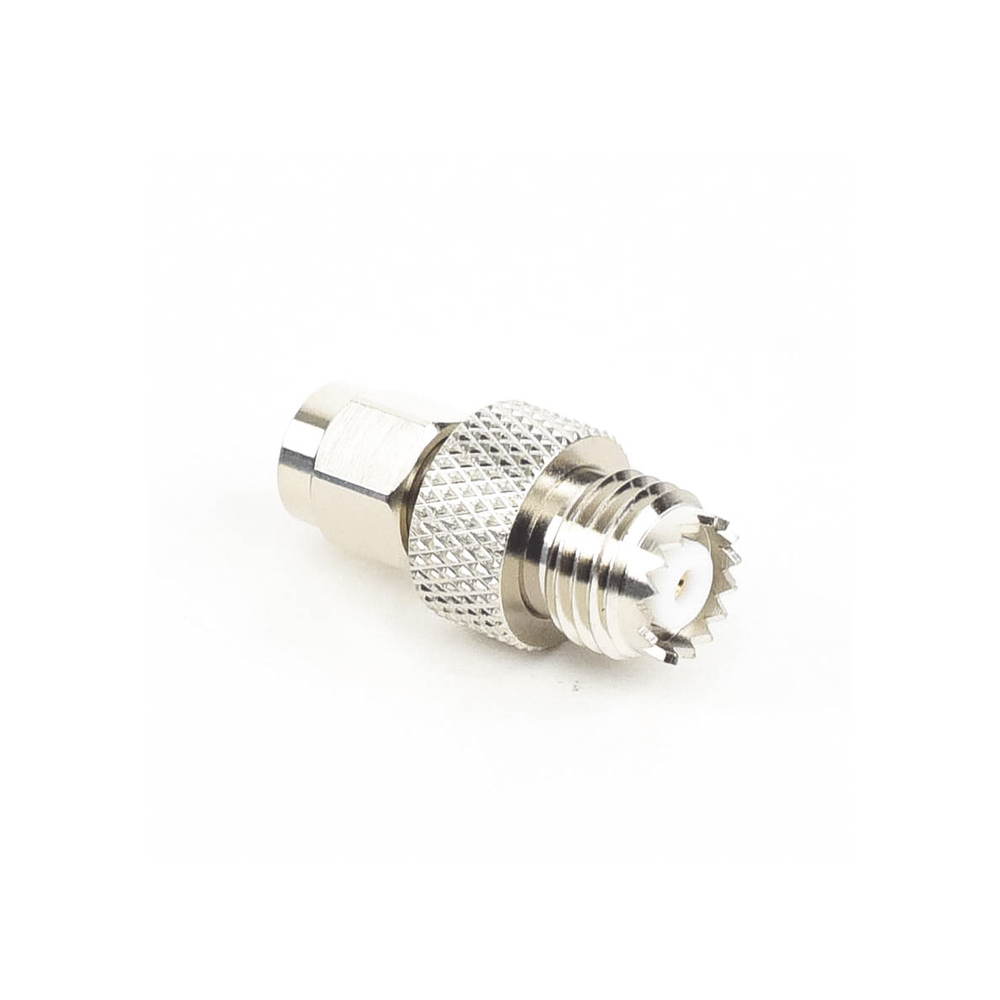 Inline Adapter, SMA Male to Mini-UHF Female Connector, Nickel/Gold/Teflon.Au/Teflon.