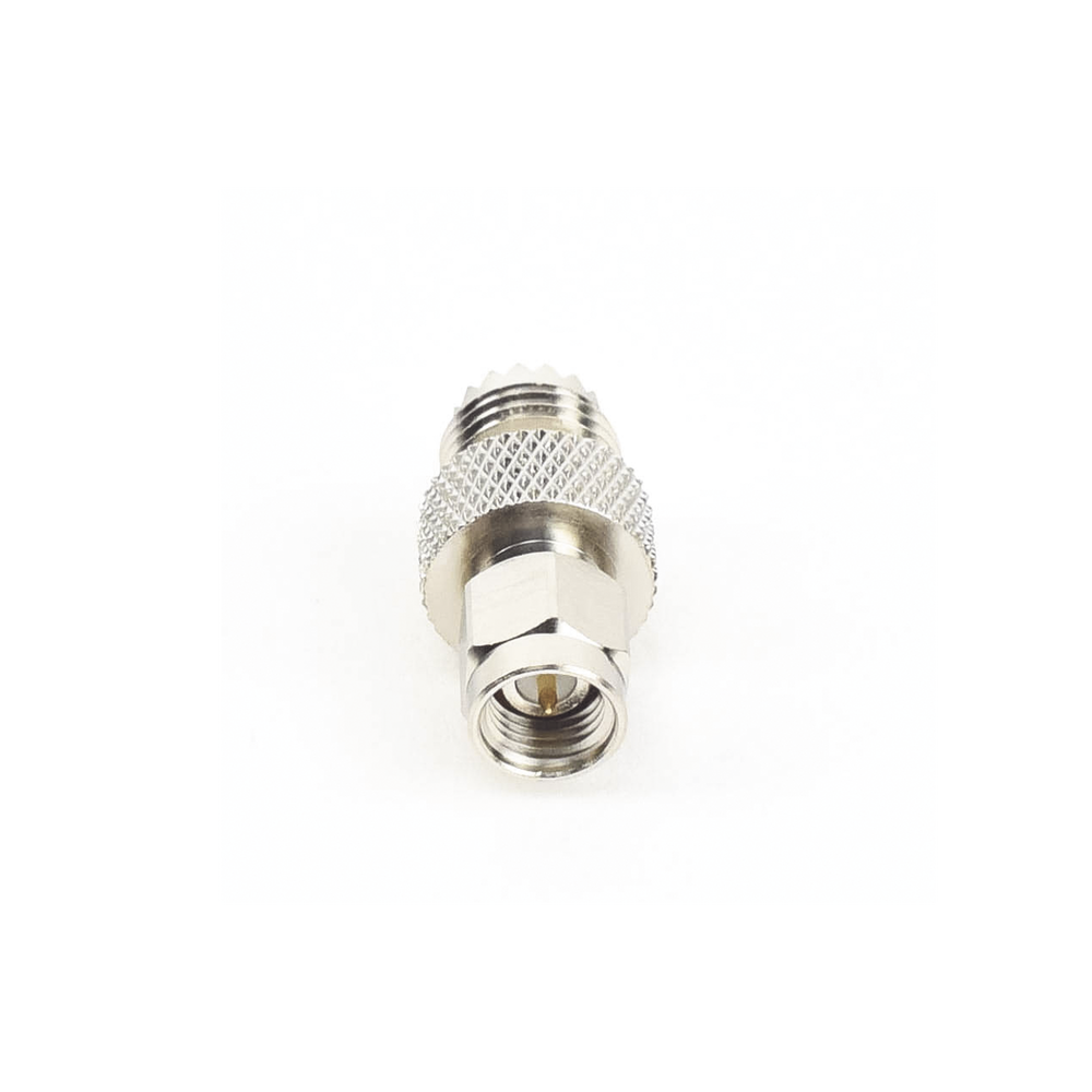 Inline Adapter, SMA Male to Mini-UHF Female Connector, Nickel/Gold/Teflon.Au/Teflon.