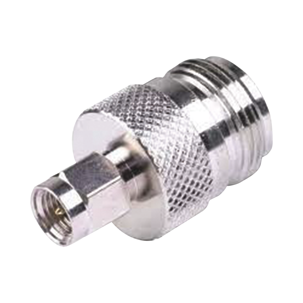 Adaptador en Linea de Conector SMA Macho a N Hembra, Niquel/ Oro/ Teflón.