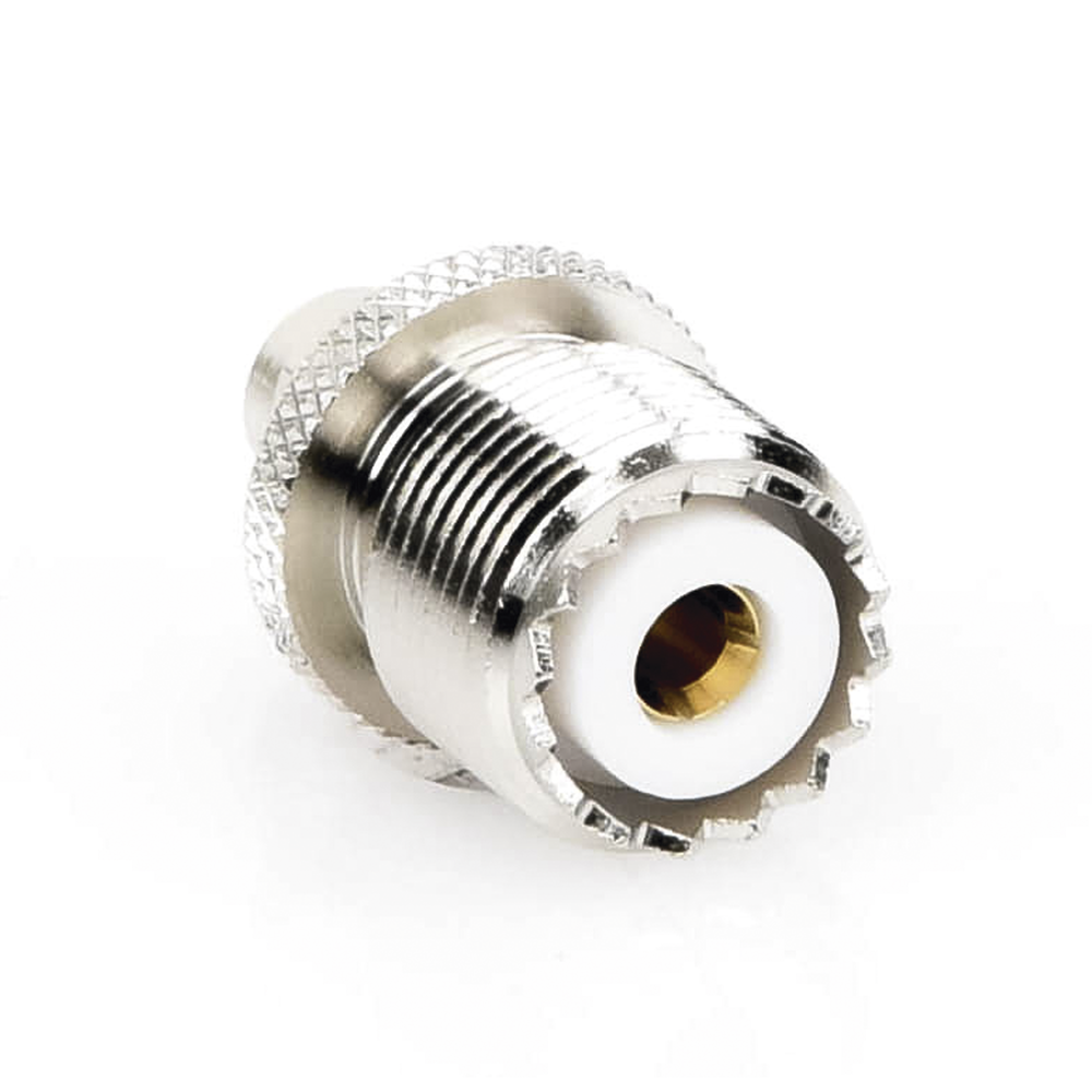 Inline Adapter, SMA Male to UHF Female (SO-239) Connector, Nickel/Gold/Teflon.