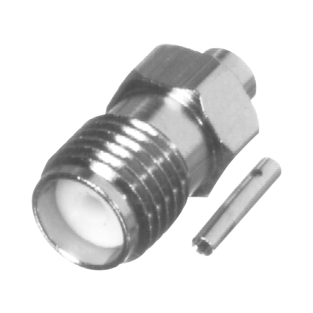  Conector SMA Hembra en Línea para Cable Semi-Rígido de 0.085" de Diámetro, Grupo SR1, Níquel/ Oro/ Teflón.