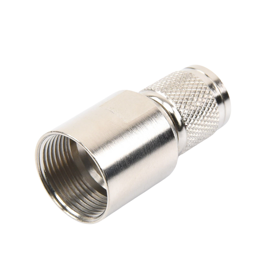 Conector TNC Macho de Rosca Izquierda Métrica, Tipo Rosca para RG-8/U, 9913, LMR-400, CNT-400 del Grupo I,  Plata/ Oro/ Teflón.