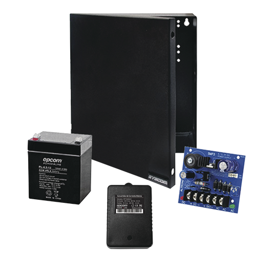 Kit con fuente ALTRONIX con salida de 12 Vcd a 2.5 Amper, incluye transformador y batería de 4.5 Amper 