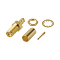 Conector SMA Hembra Rosca Izquierda para Panel, de Anillo Plegable para LMR-195, Grupo C, Oro/ Oro/ Teflón.