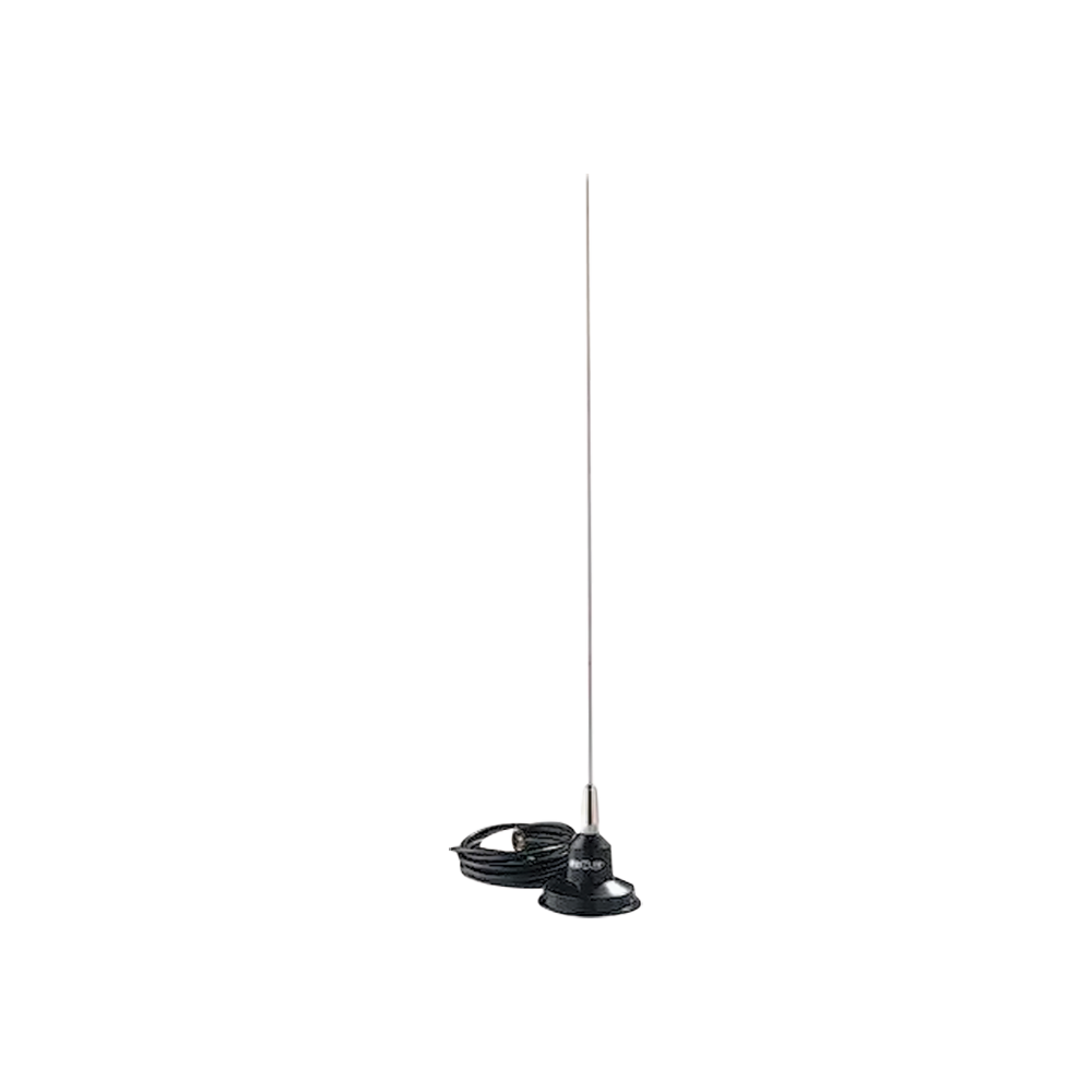 VHF Antena Móvil Magnética  / 148-174 MHz / Bobina Diseñada por Computadora / Acero Inoxidable 17-7 ph / Energía 100 Watts / Ancho de Banda 6 MHz