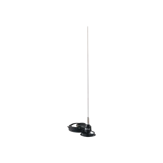 VHF Antena Móvil Magnética  / 148-174 MHz / Bobina Diseñada por Computadora / Acero Inoxidable 17-7 ph / Energía 100 Watts / Ancho de Banda 6 MHz