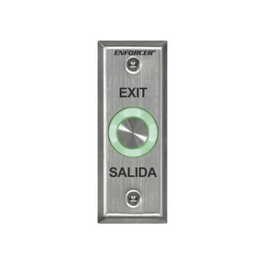 Botón de salida con aro iluminado color verde y rojo / IP65 / Buzzer / función toggle (enclavado) / Función temporizado / dos salidas de contacto NC/NO/ placa de acero inoxidable