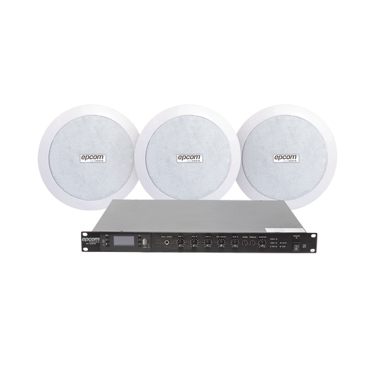 KIT de Amplificador de 120W para Rack SF120DTB | 3 Altavoces de Plafón de 5.5in SF-206P | 3.75 - 30W | Sistema 70/100V
