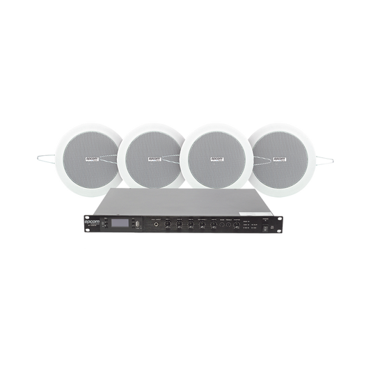 KIT de Amplificador de 120W para Escritorio | 4 Altavoces de Plafón de 4in | 3 - 6W | Sistema 70/100V