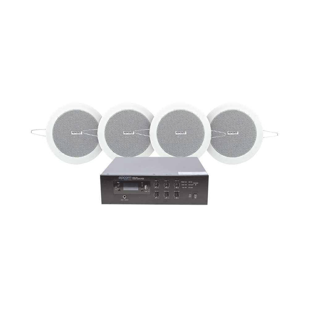 KIT de Amplificador de 120W para Escritorio | 4 Altavoces de Plafón de 4in | 3 - 6W | Sistema 70/100V