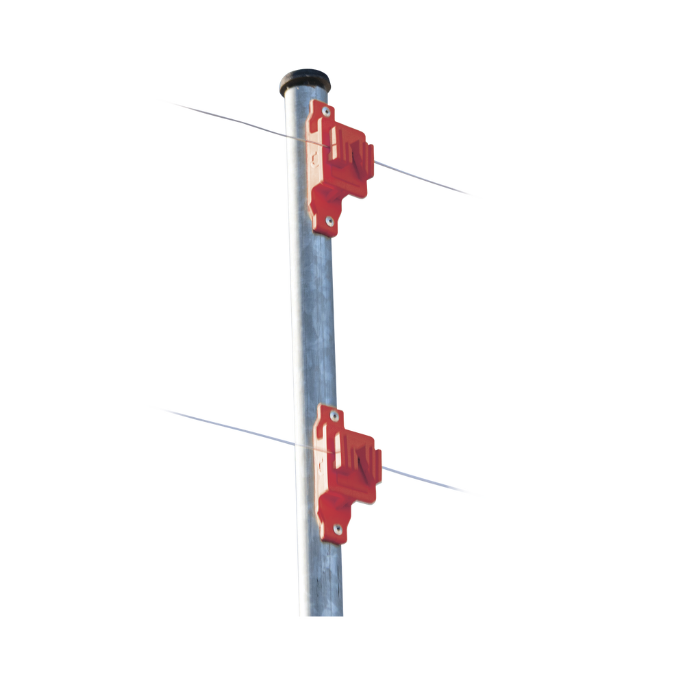 Aislador de Paso color Rojo reforzado para cercos eléctricos, resistente al clima extremoso