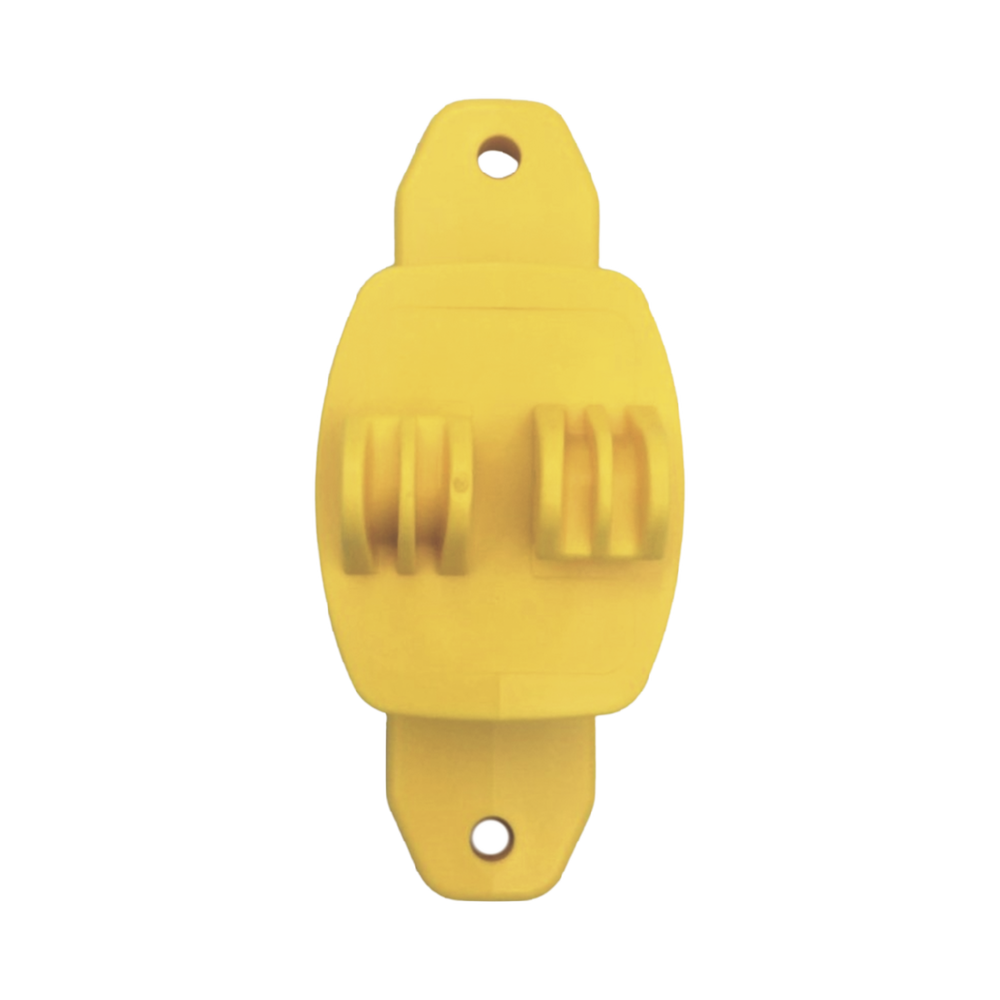 Aislador de Paso color Amarillo reforzado para cercos eléctricos, resistente al clima extremoso