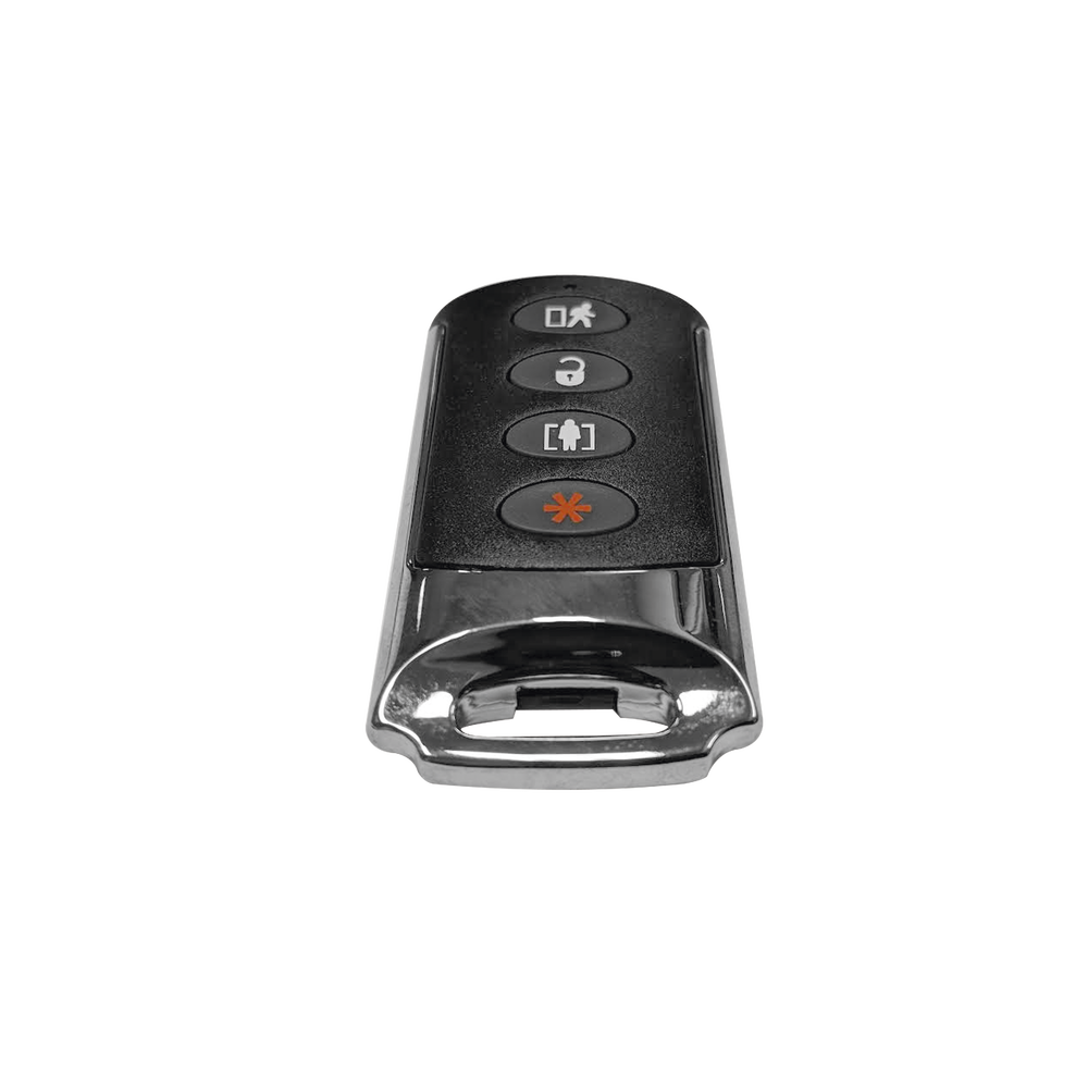 Heavy-duty 4-button remote key fob ideal for arming/arming/disarming/panic. Battery life up to 5 years.