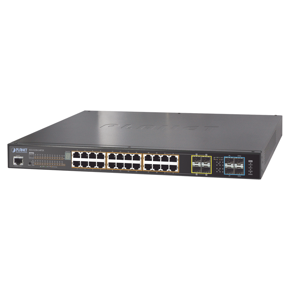 Switch administrable L2+ Stack de 24 puertos PoE+ 802.3at + 2 Puertos 10G SFP /440W