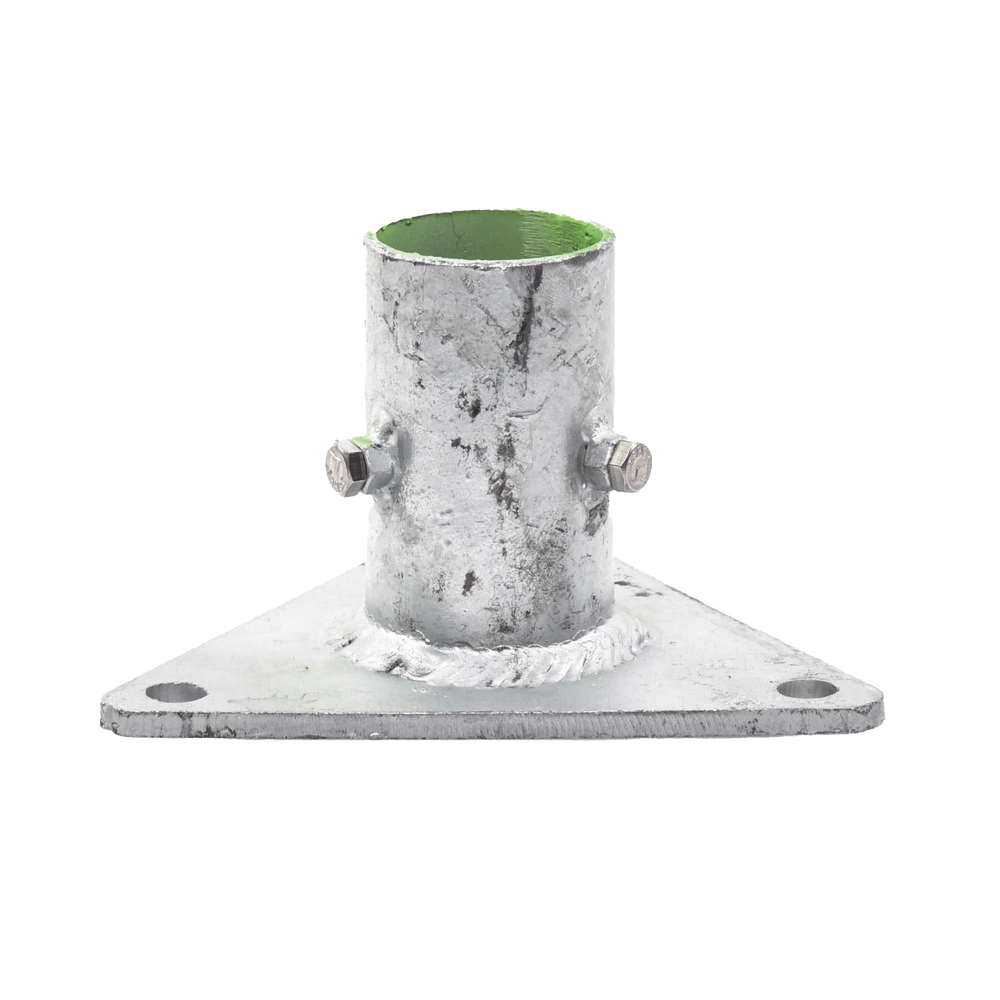 Base Triangular para Mástil de 1" a 2" con Opresores. Galvanizado por Inmersión en Caliente.