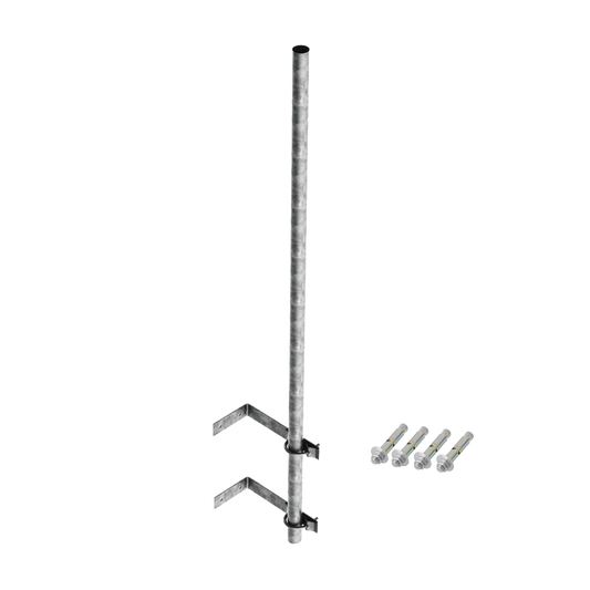 Mástil de 3 m de 1-1/2" diámetro ced. 30 con Herrajes para Sujeción a Pared. 