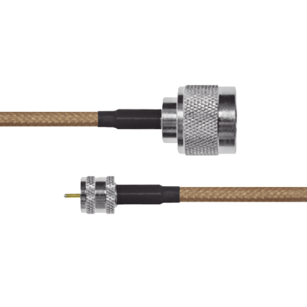 Cable Coaxial RG-142/U de 100 cm, 50 Ohm y Conectores Instalados de N Macho a Mini-UHF Macho.