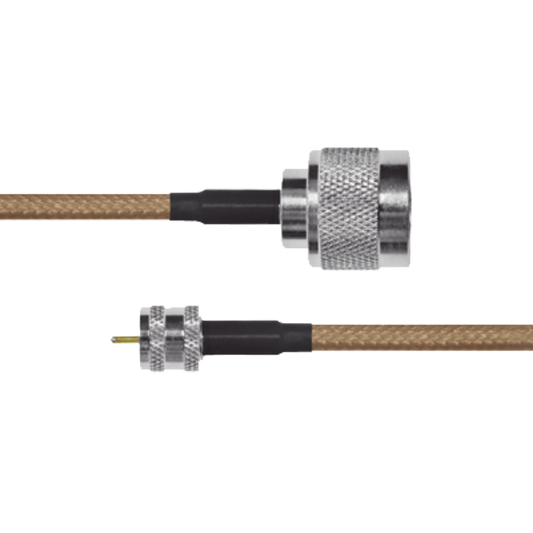 Cable Coaxial RG-142/U de 100 cm, 50 Ohm y Conectores Instalados de N Macho a Mini-UHF Macho.