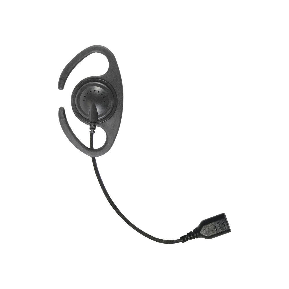 â€‹Auriculares de gancho en forma de "C" con cable de fibra trenzada y conector SNAP. Requiere micrófono de solapa de 1 o 2 hilos de la Serie SNAP.