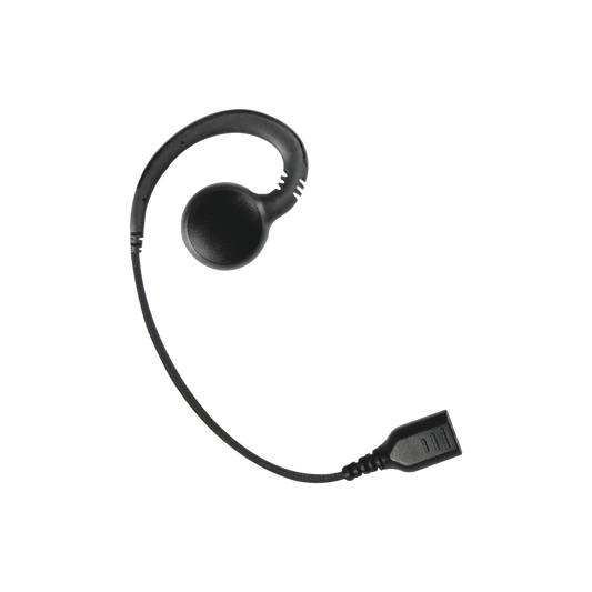 Auricular giratorio con gancho en forma de "G" con cable de fibra trenzada y conector SNAP.  Requiere micrófono de solapa de 1 o 2 hilos de la Serie SNAP.
