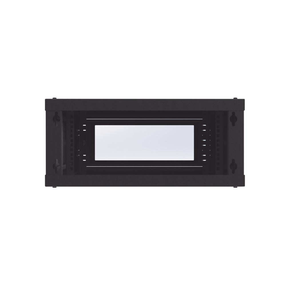 Gabinete de Montaje en Pared, Con Puerta de Cristal, Cuerpo Fijo con Rack, de 19in, 4UR, 535 mm de Profundidad, Color Negro.