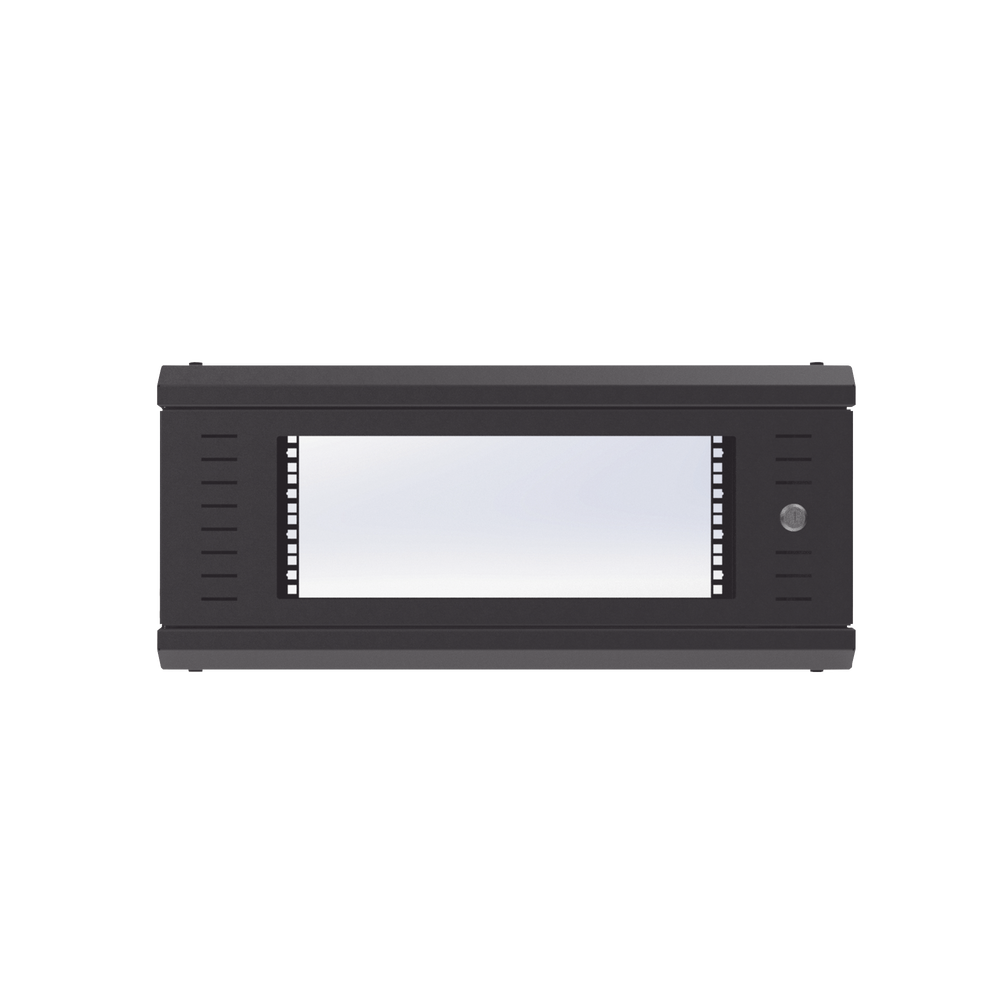 Gabinete de Montaje en Pared, Con Puerta de Cristal, Cuerpo Fijo con Rack, de 19in, 4UR, 535 mm de Profundidad, Color Negro.