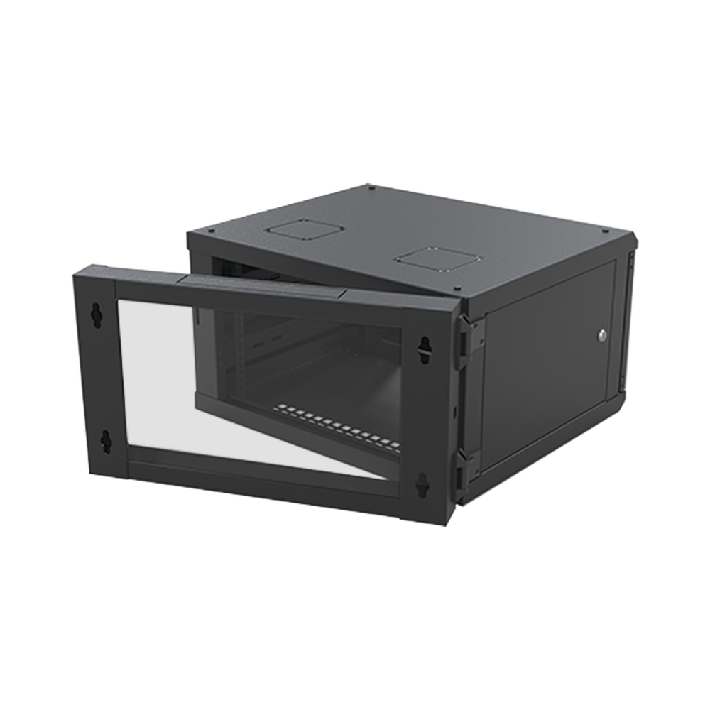 Gabinete Abatible de Pared (Con Marco Trasero) con Rack 19" de 6 Unidades. Ventana de Cristal Templado.