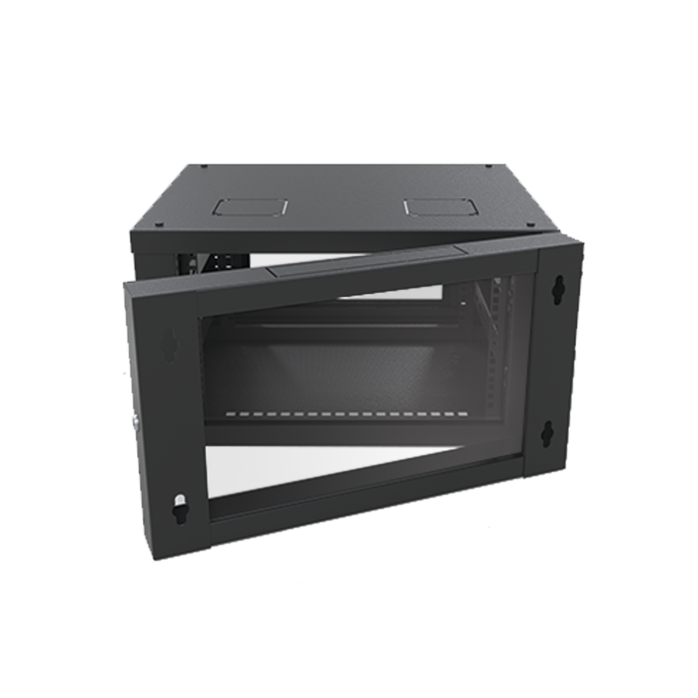 Gabinete Abatible de Pared (Con Marco Trasero) con Rack 19" de 6 Unidades. Ventana de Cristal Templado.
