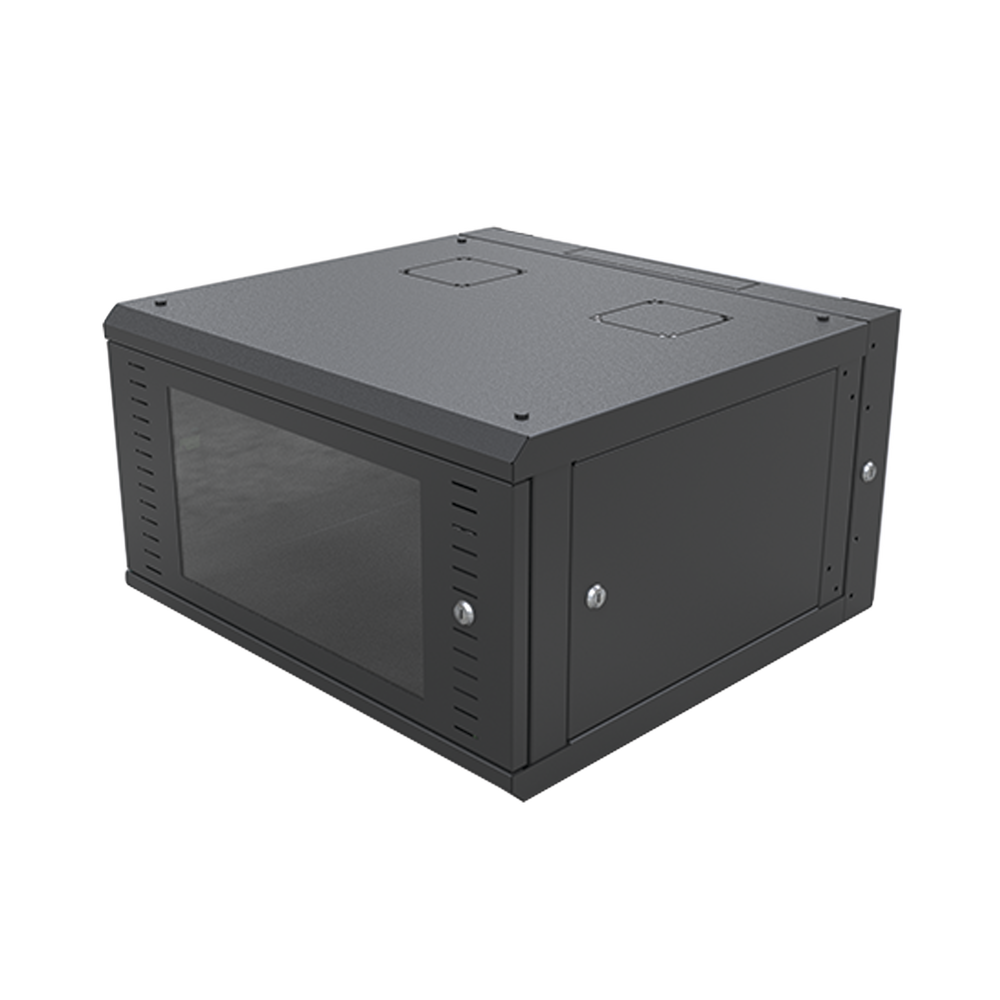 Gabinete Abatible de Pared (Con Marco Trasero) con Rack 19" de 6 Unidades. Ventana de Cristal Templado.