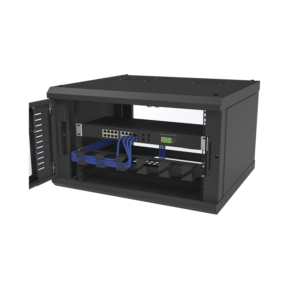 Gabinete para Montaje en Pared, con Puerta de Cristal Templado, Cuerpo Fijo, con 6 Unidades de Rack, de 19in, Fabricado en Acero