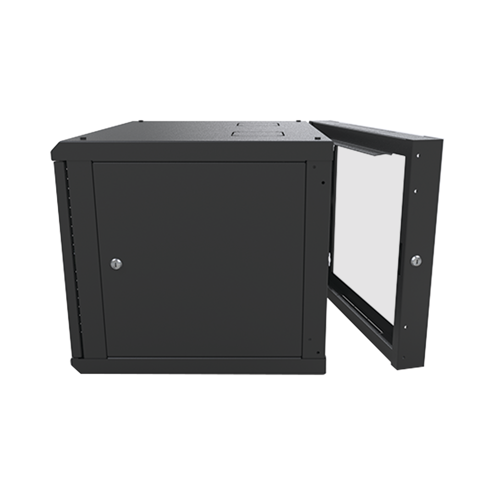 Gabinete Abatible de Pared (Con Marco Trasero) con Rack 19" de 9 Unidades. Ventana de Cristal Templado.