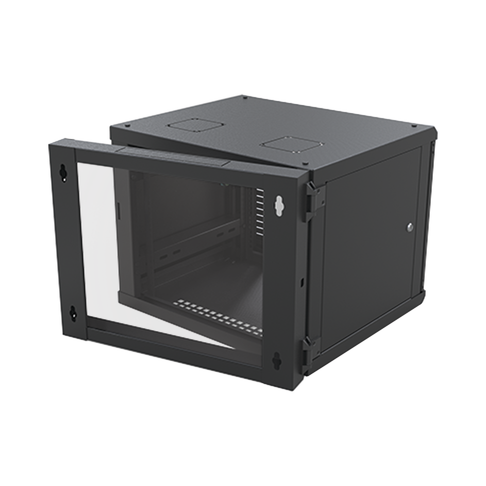 Gabinete Abatible de Pared (Con Marco Trasero) con Rack 19" de 9 Unidades. Ventana de Cristal Templado.
