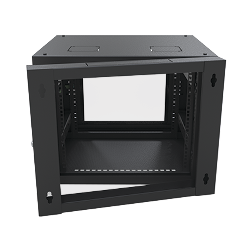 Gabinete Abatible de Pared (Con Marco Trasero) con Rack 19" de 9 Unidades. Ventana de Cristal Templado.