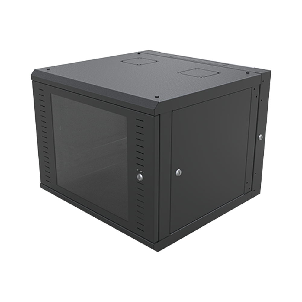 Gabinete Abatible de Pared (Con Marco Trasero) con Rack 19" de 9 Unidades. Ventana de Cristal Templado.