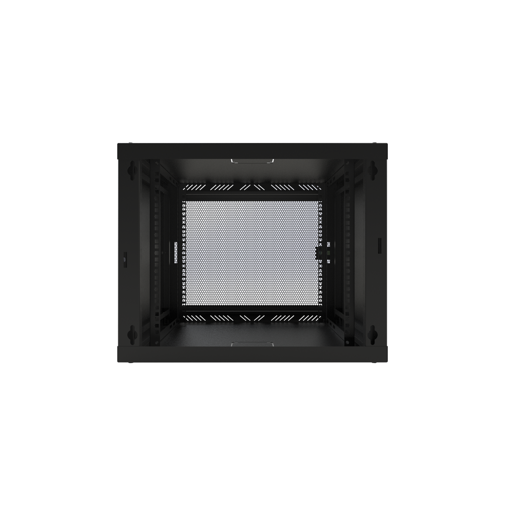 Wall Mount Cabinet with Ventilated Door, Fixed Body, and 9-Unit 19" Rack.